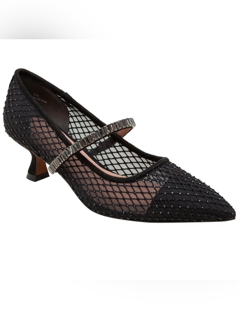 Paolo Black Mesh Mary Jane Pumps with Crystal Strap